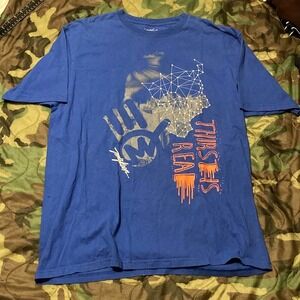 Miskeen blue‎ logo print y2k graphic tee baggy XL.